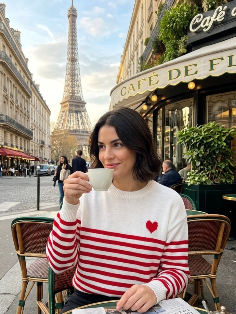 SHEIN Knit Sweater with Red Stripes and Heart Accent Size L (fits 8/10) EU 40/42